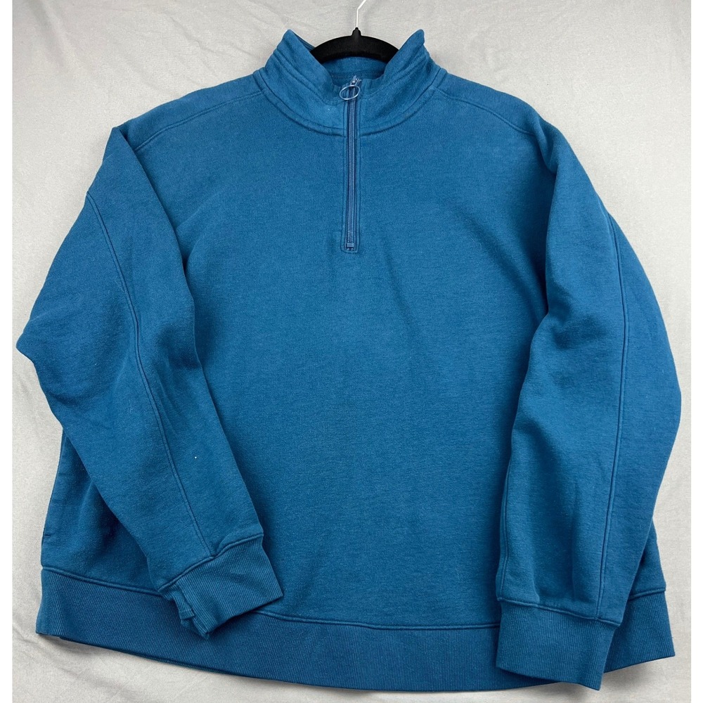 Tek Gear Pullover Mens XXL Ultrasoft Fleece Quarter Zip Teal Blue Mock Neck Good